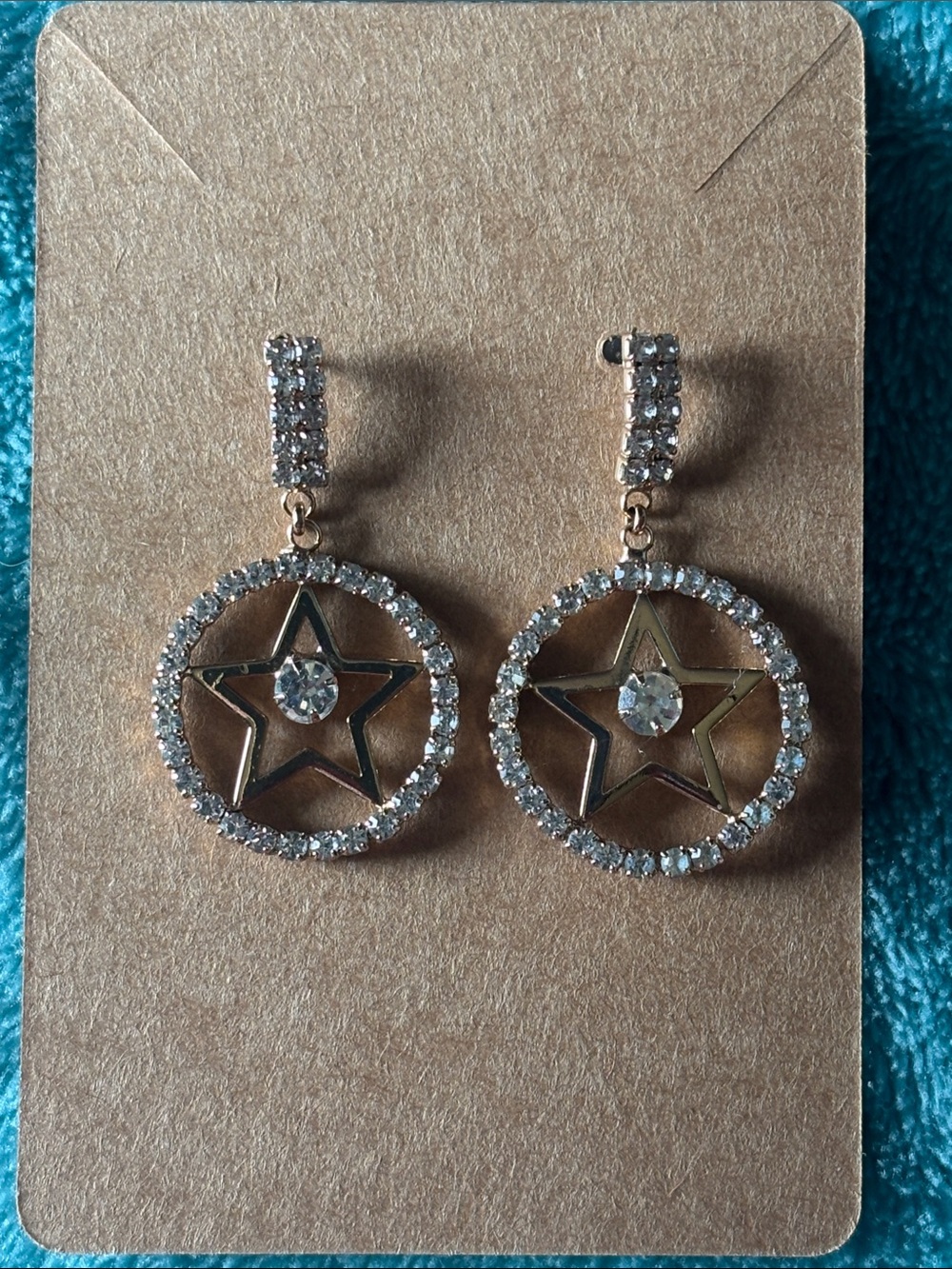 Gold-Tone Star Drop Earrings with Clear Crystals